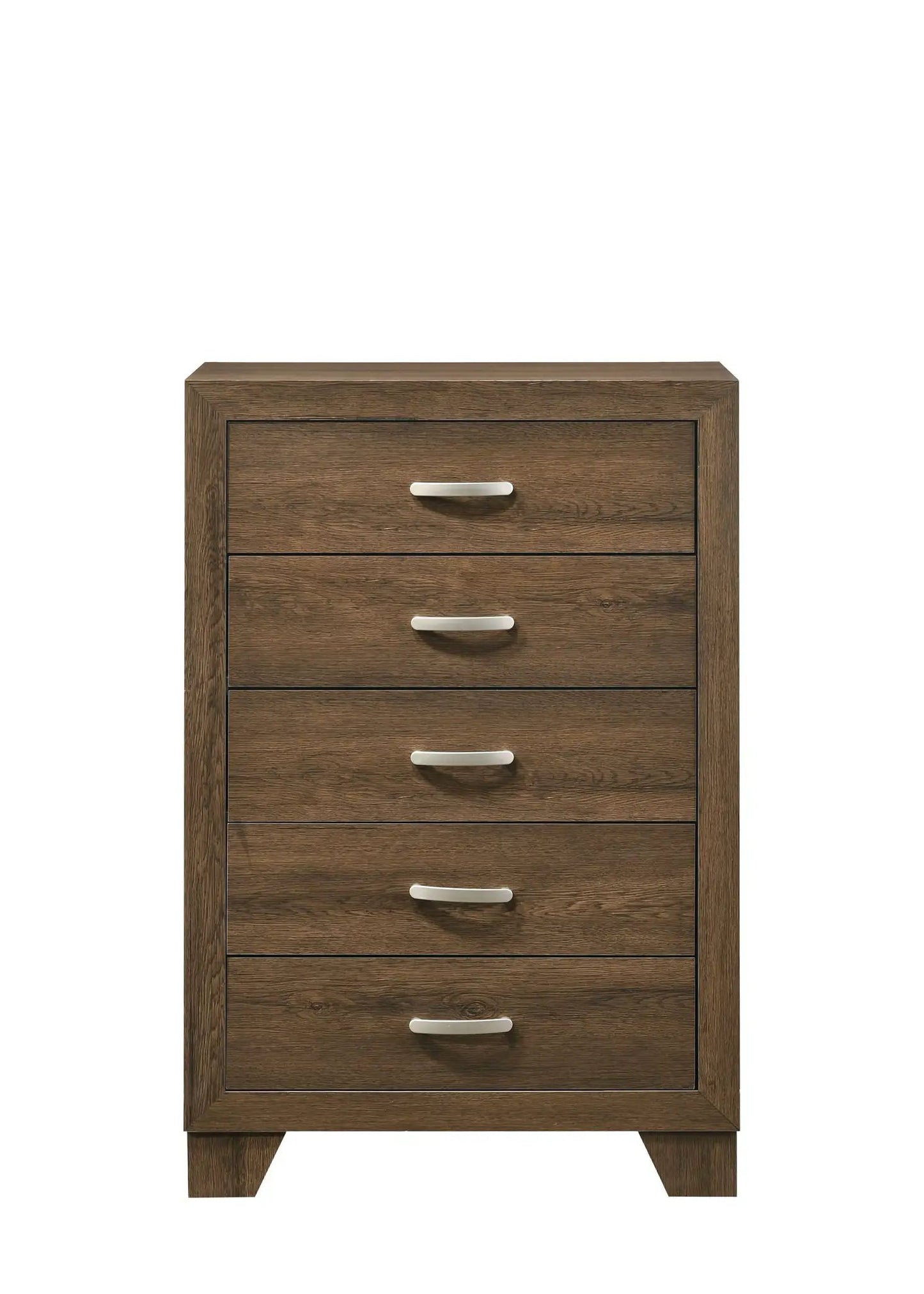 Miquell Elegant Design Chest in warm brown wood with silver handles, multi-drawer storage on Tampa Home & Garden Store