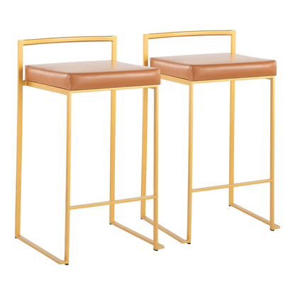 Fuji Contemporary Glam Counter Stool Set of 2 with gold frame and tan cushions on Tampa Home & Garden Store
