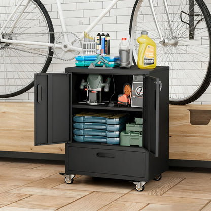 Mobile tool cart black with lockable casters heavy-duty storage cabinet HouseOfZazla on Tampa Home & Garden Store