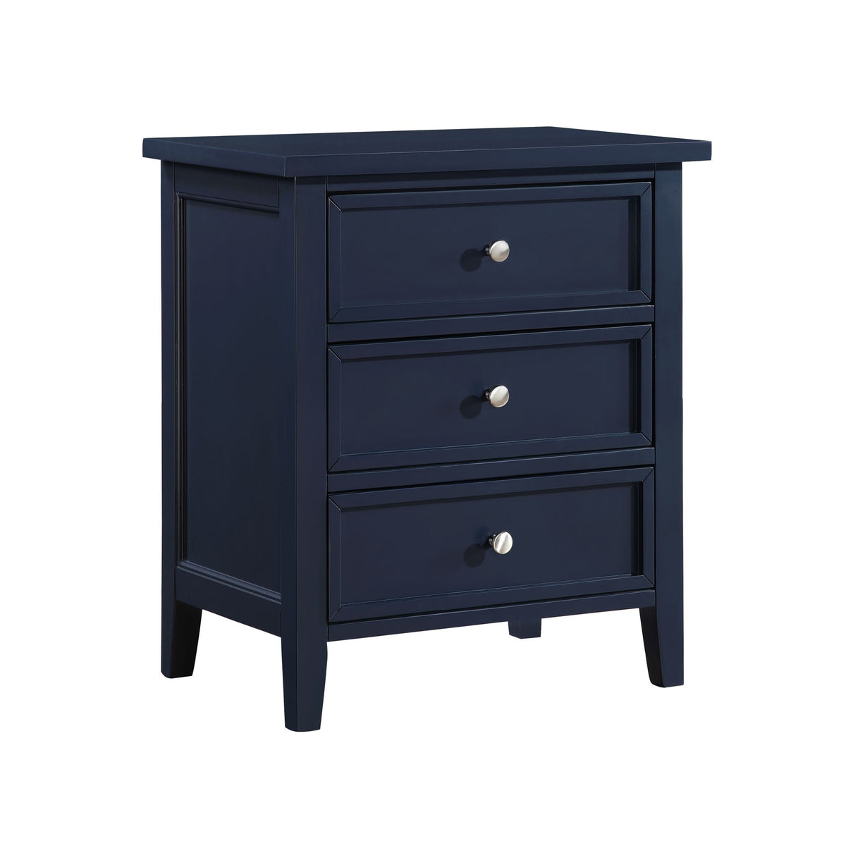 3 Drawer Nightstand with Metal Glides in navy blue, silver knobs HouseOfZazla on Tampa Home & Garden Store