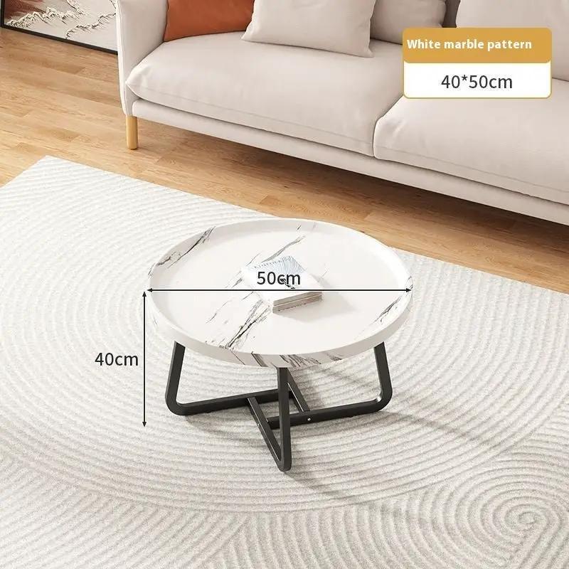 Round white marble-pattern tea table with black metal legs, 50cm dia x 40cm h FLIPSTYLEZLLC on Tampa Home & Garden Store