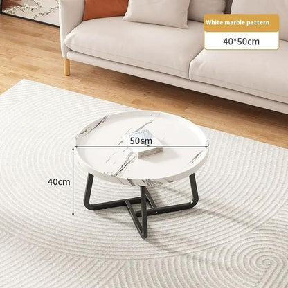 Round white marble-pattern tea table with black metal legs, 50cm dia x 40cm h FLIPSTYLEZLLC on Tampa Home & Garden Store