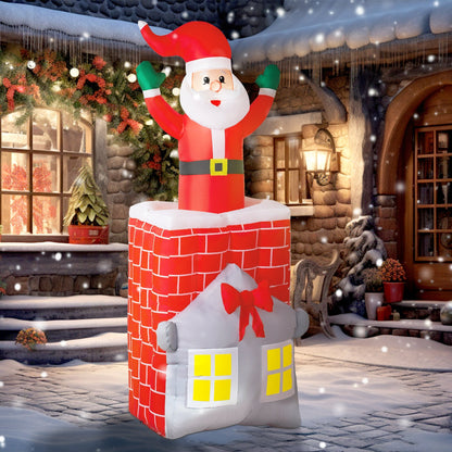7FT Christmas Inflatable Santa in Chimney with LED Lights, red suit and brick chimney base on Tampa Home & Garden Store