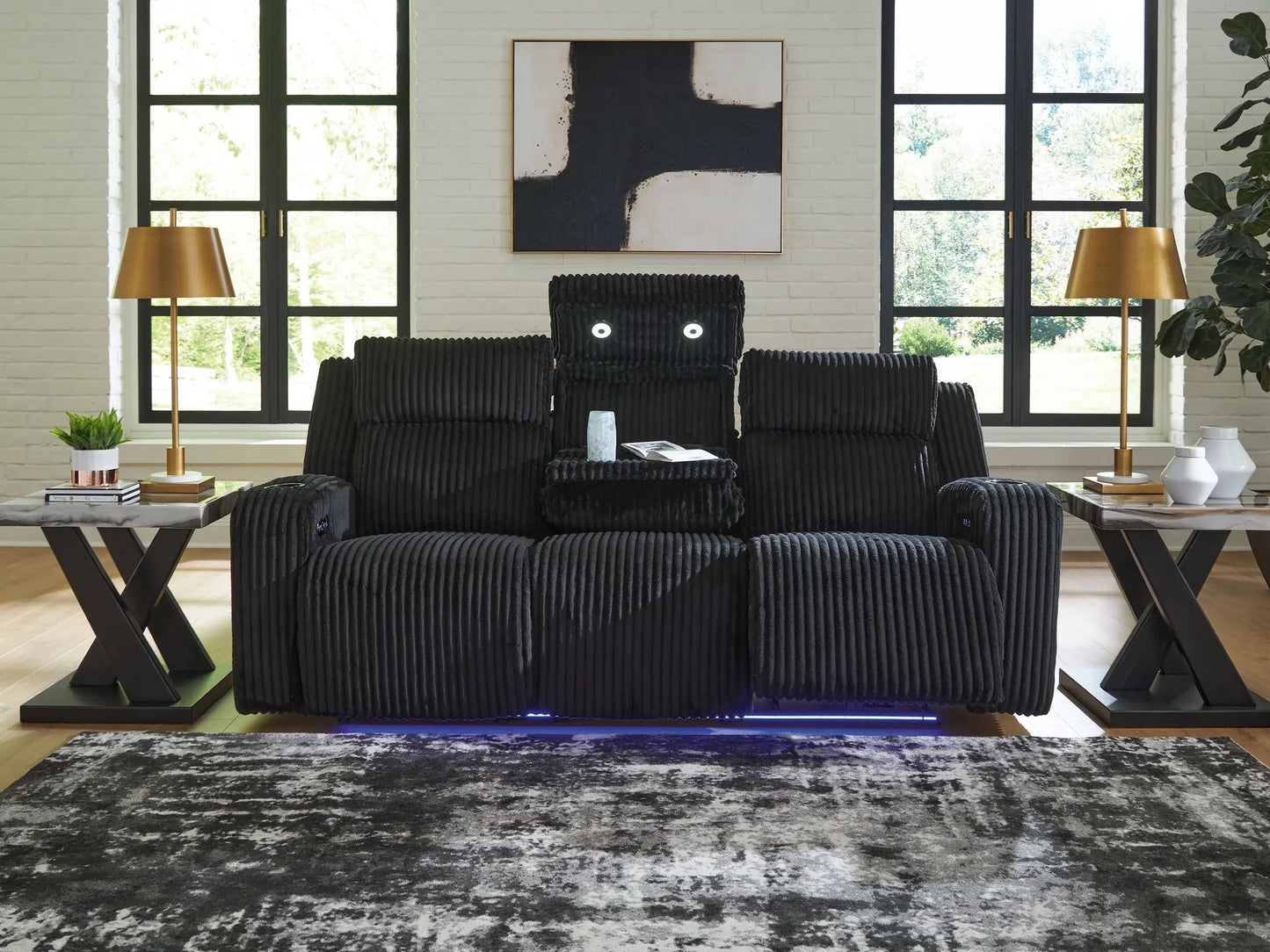 Forest Lake Power Reclining Sofa With Adj Headrest black corduroy Unique Piece Furniture on Tampa Home & Garden Store