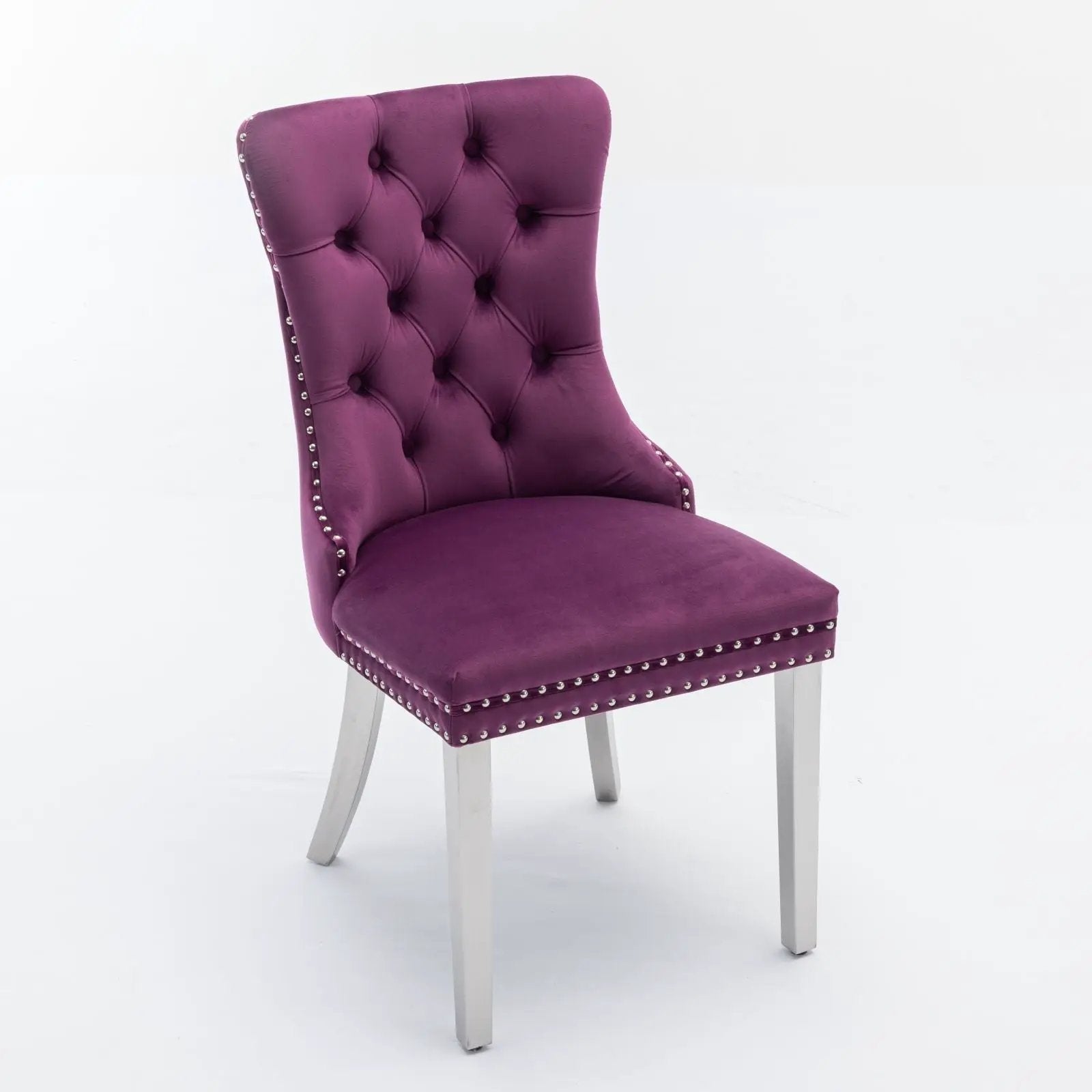 Nikki dining chair set of 2 in purple velvet with tufted back and nailhead trim on Tampa Home & Garden Store