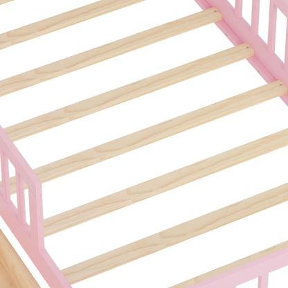 Bed frame with pink headboard rails and natural wood slat base on Tampa Home & Garden Store