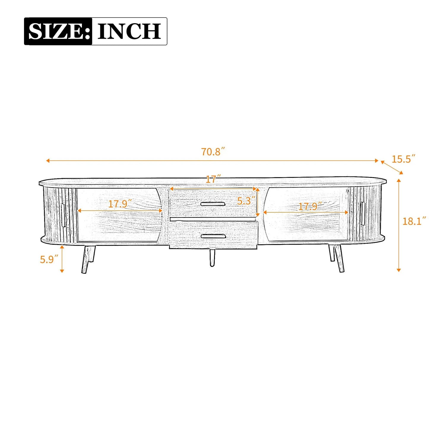 Wood TV Stand With Storage and Sliding Doors