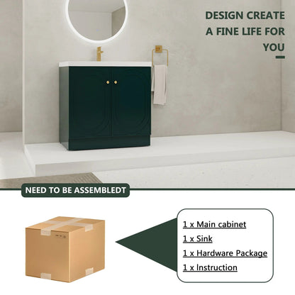 Contemporary freestanding vanity dark teal with resin sink and soft-close doors on Tampa Home & Garden Store
