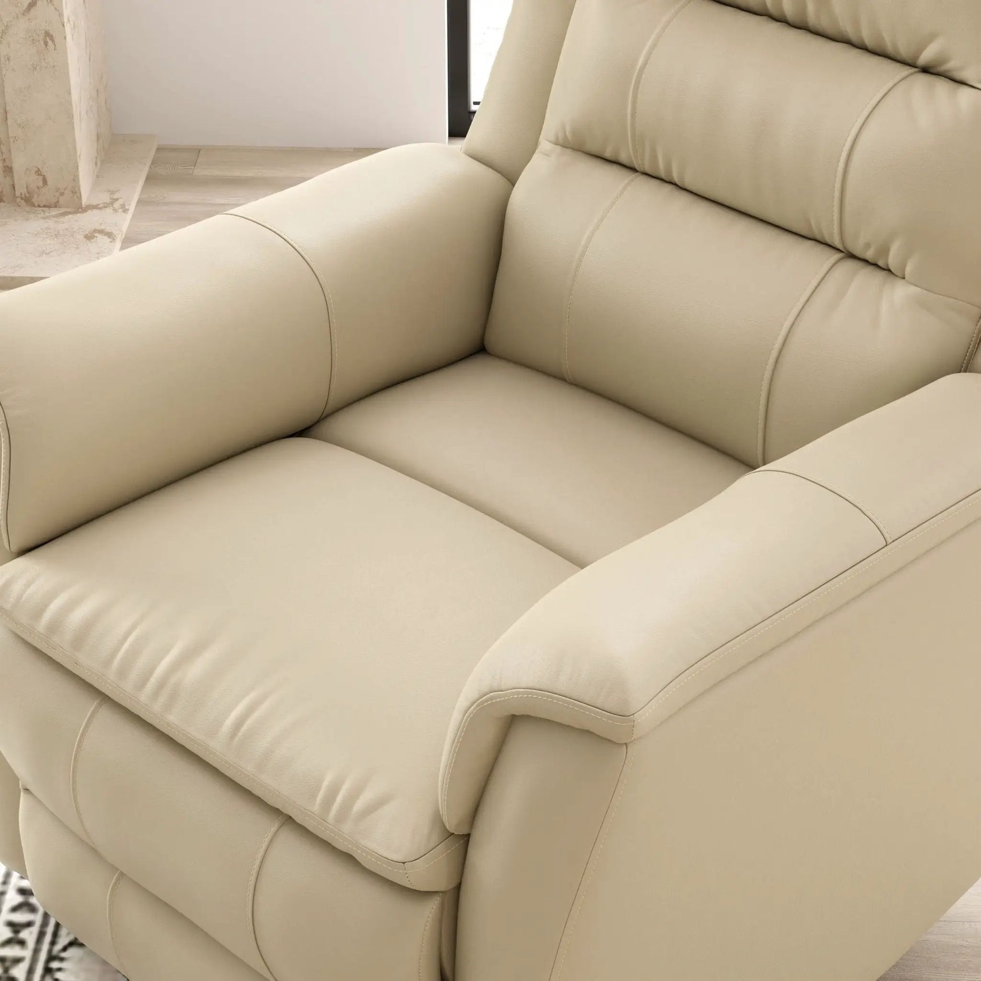 Beige leather swivel recliner with padded arms and stitching from Unique Piece Furniture on Tampa Home & Garden Store