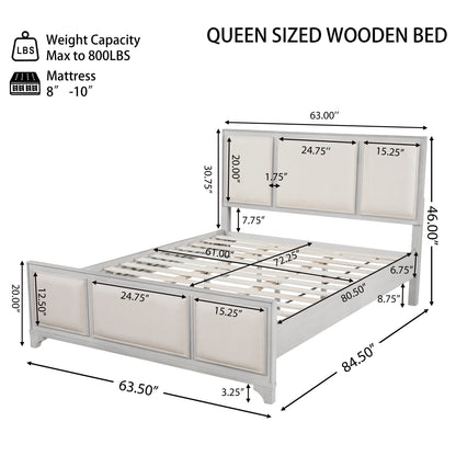 Queen Wooden Bed Frame with Upholstered Headboard