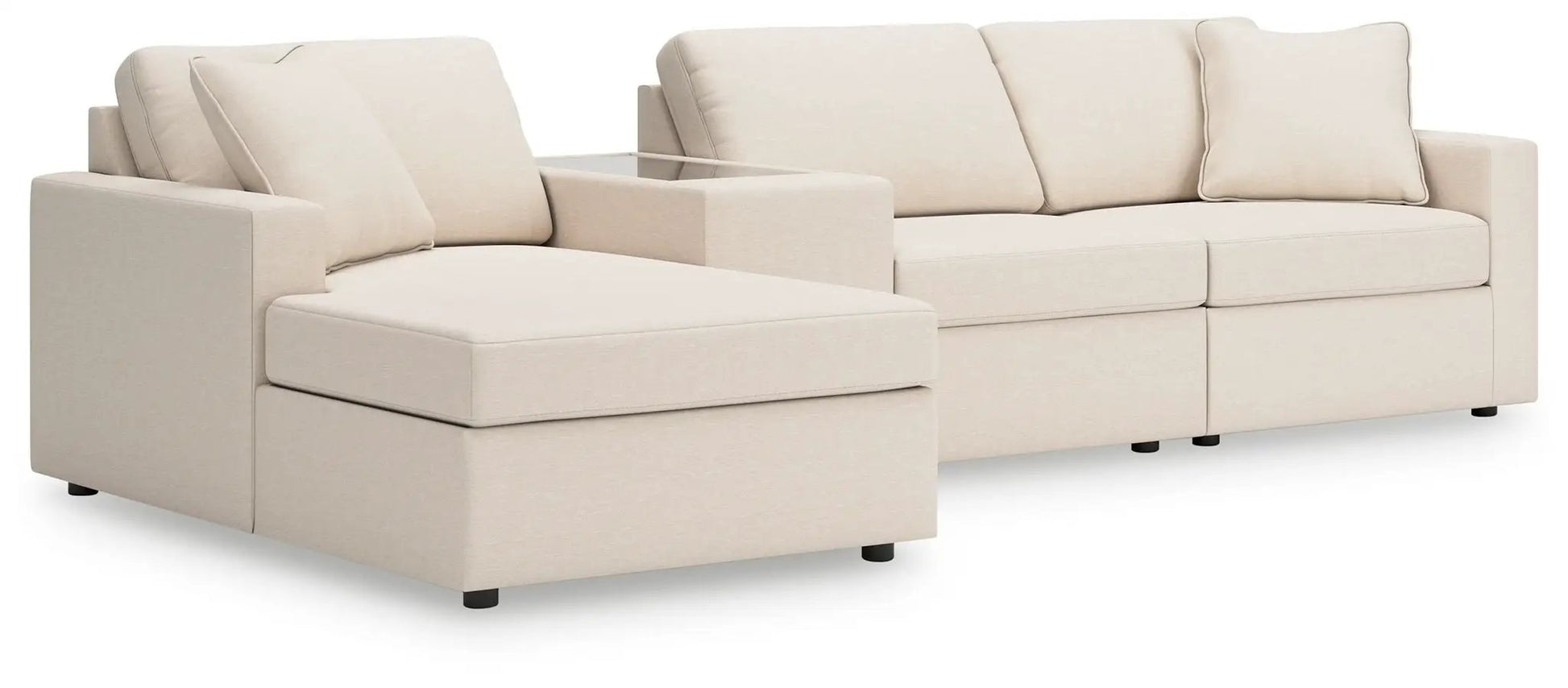 Modmax Oyster Sectional beige fabric with left chaise and three-seat sofa on Tampa Home & Garden Store