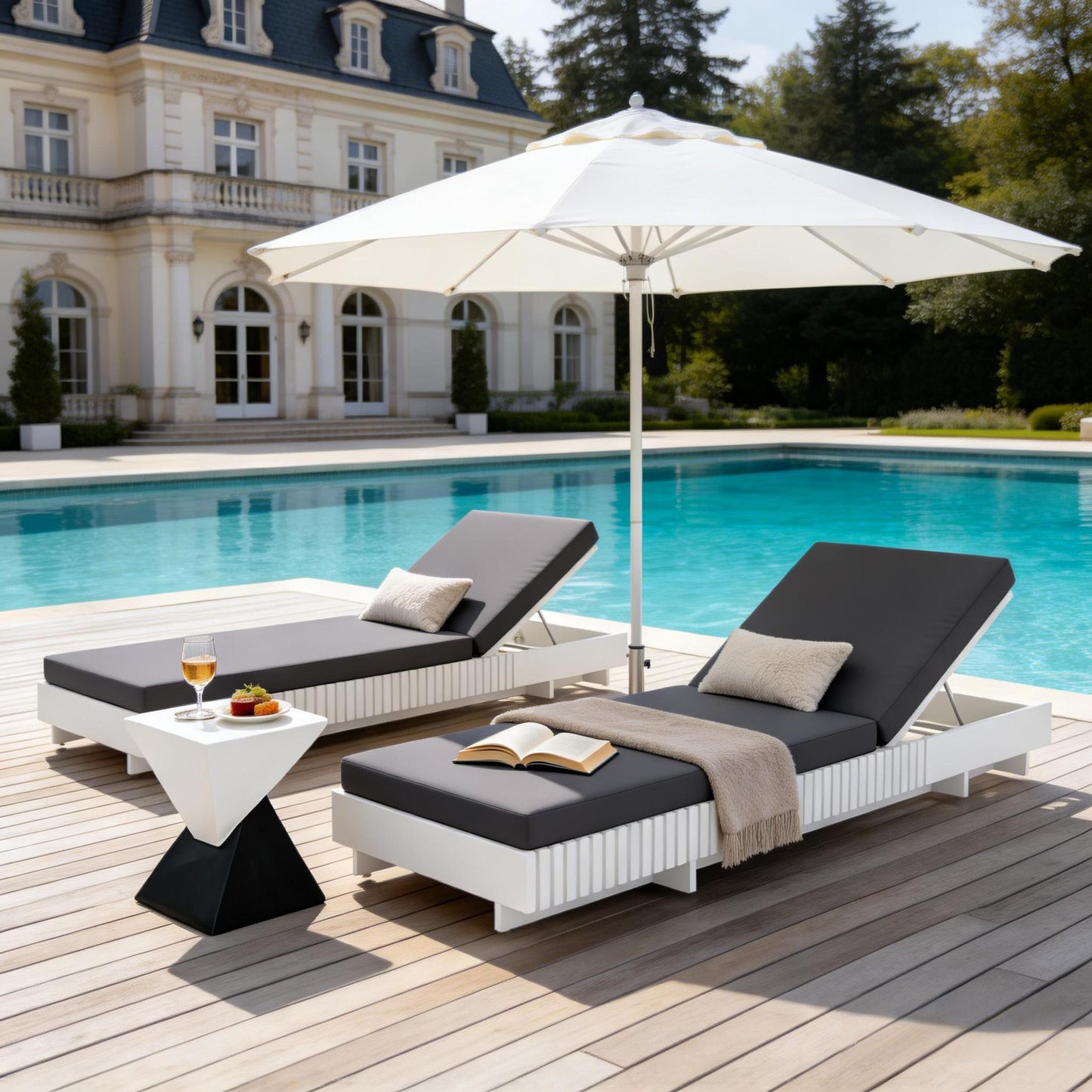 White Acacia Outdoor Lounge with Grey Cushion