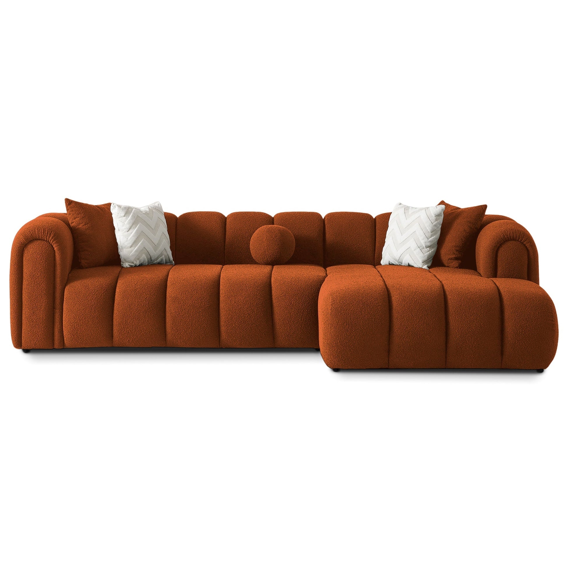 Beatrice Modern Tufted Sectional Burnt orange sofa with rounded arms on Tampa Home & Garden Store