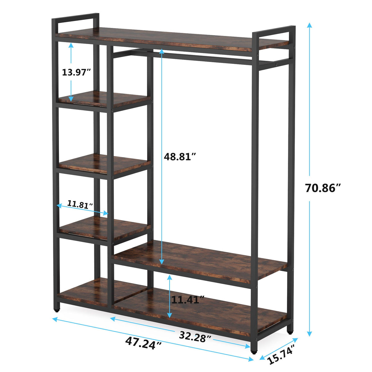 Free standing closet organizer with 6 shelves and a hanging bar in brown/black by HouseOfZazla on Tampa Home & Garden Store