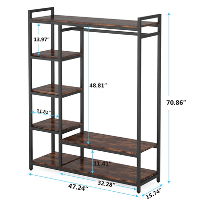 Free standing closet organizer with 6 shelves and a hanging bar in brown/black by HouseOfZazla on Tampa Home & Garden Store
