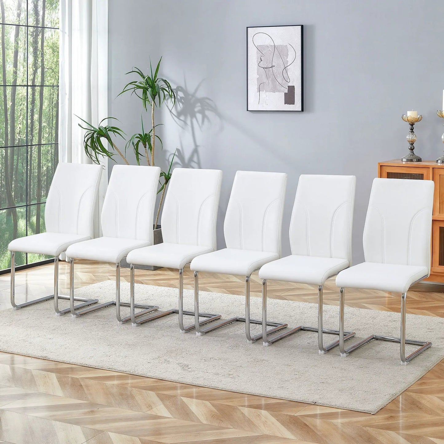 Modern Dining Chairs with high backs, white upholstery and chrome legs, set of 6 on Tampa Home & Garden Store