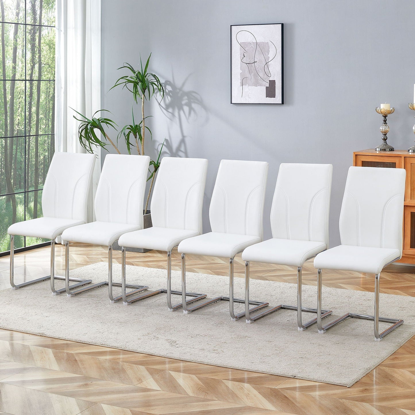 Modern Dining Chairs with High Backrests by HouseOfZazla, white faux leather seats, chrome legs on Tampa Home & Garden Store