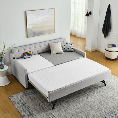 Upholstered Daybed With Trundle and Usb Armrest