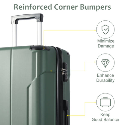Hardshell Luggage Spinner Suitcase with TSA Lock Lightweight Expandable 28'' (Single Luggage) Green + ABS + 28 Inch