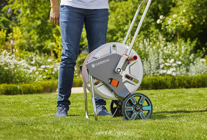 Gardena metal hose cart with easy hose guide and 82 ft 1/2in hose on Tampa Home & Garden Store