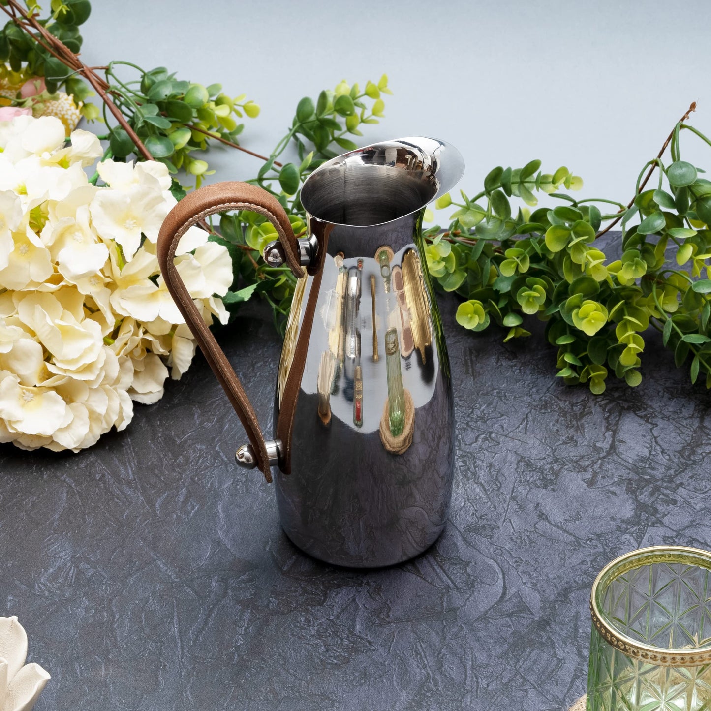 Stainless Steel Water Pitcher and Leather Handle