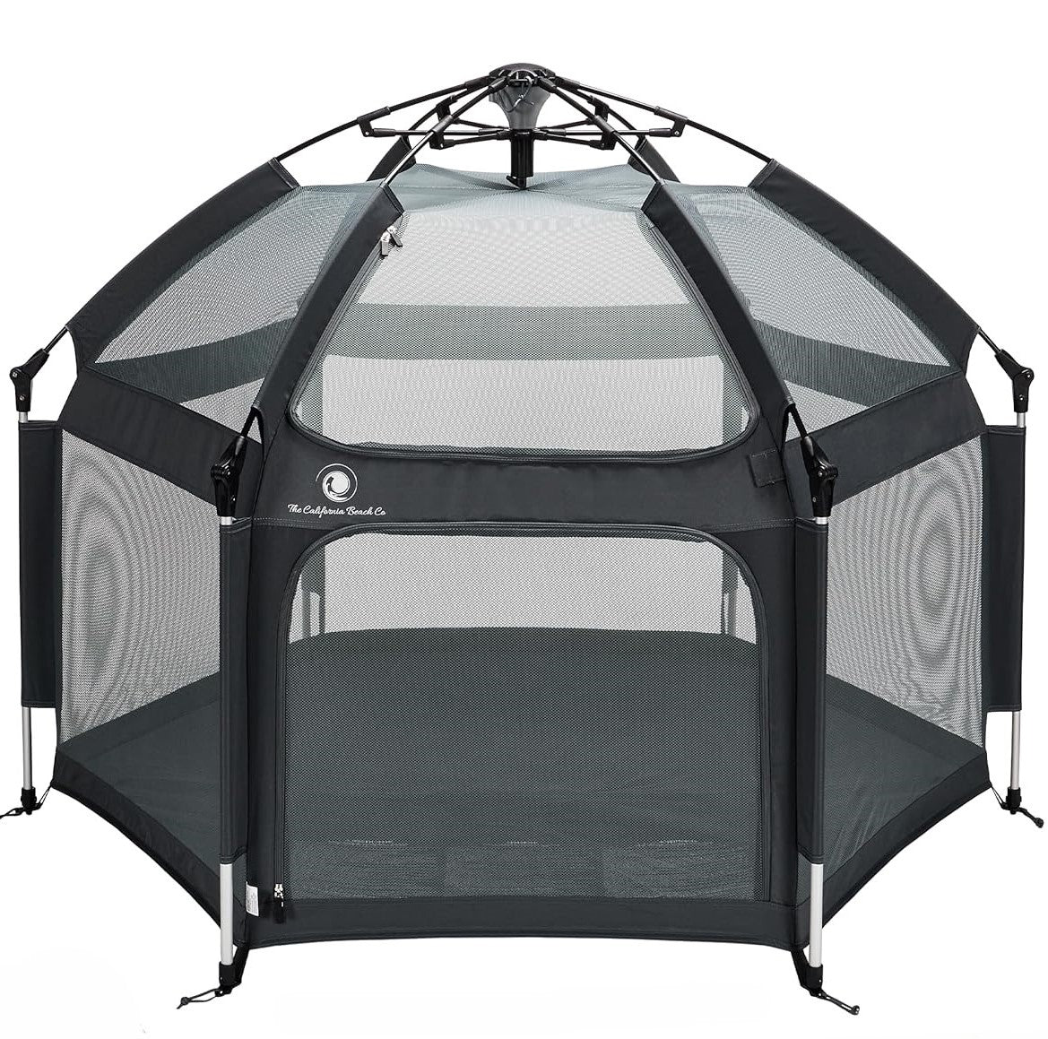 Pop 'N Go Playpen by The California Beach Company LLC, dark gray mesh play yard with frame on Tampa Home & Garden Store