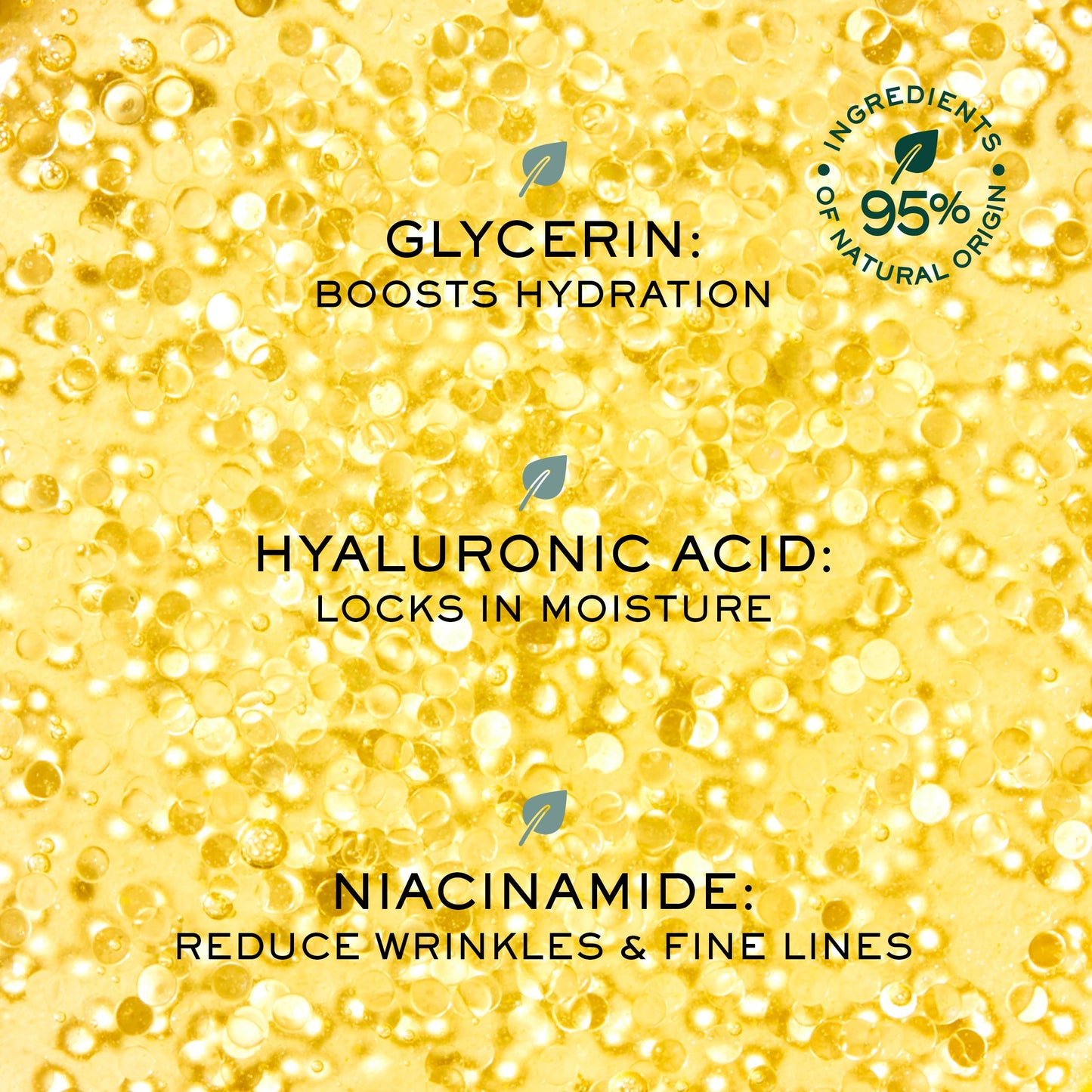 Face serum glycerin bubbles on yellow backdrop; hydration with niacinamide & hyaluronic acid on Tampa Home & Garden Store