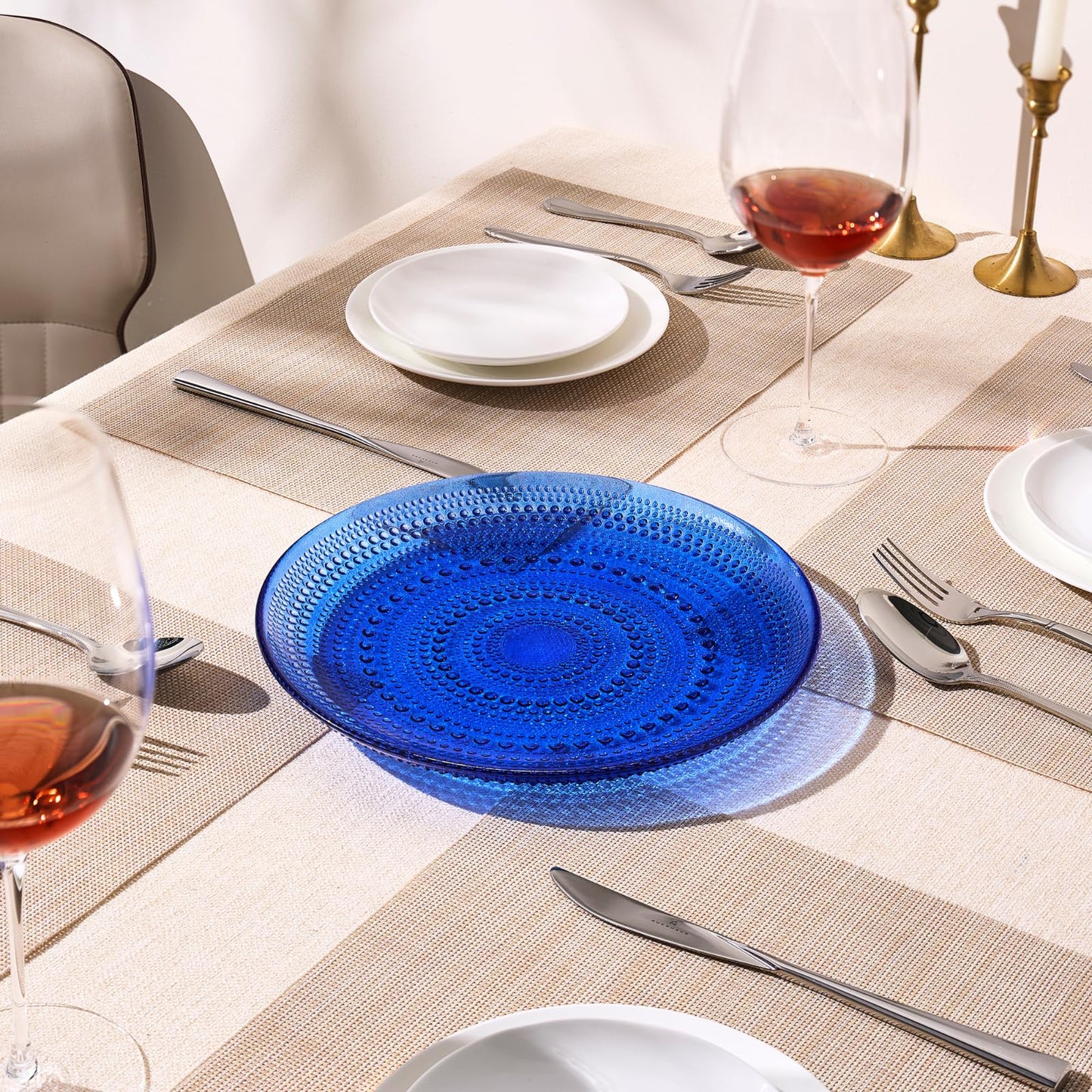 Dark Blue Hobnail Glass Dinner or Charger Plates