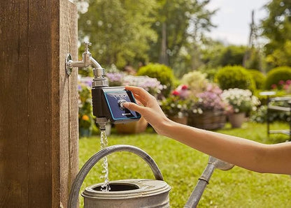 Water Control Bluetooth watering valve by Gardena with smartphone control at outdoor faucet on Tampa Home & Garden Store