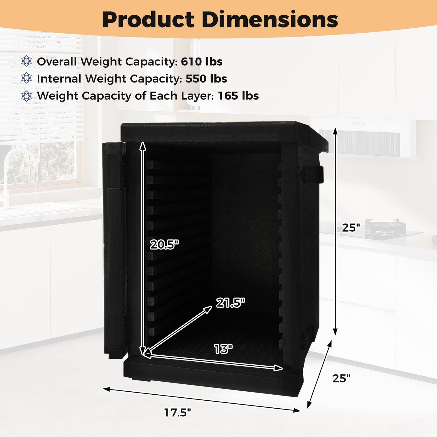 GemGear 91 Qt insulated food pan carrier with safety buckles, black interior shelves on Tampa Home & Garden Store