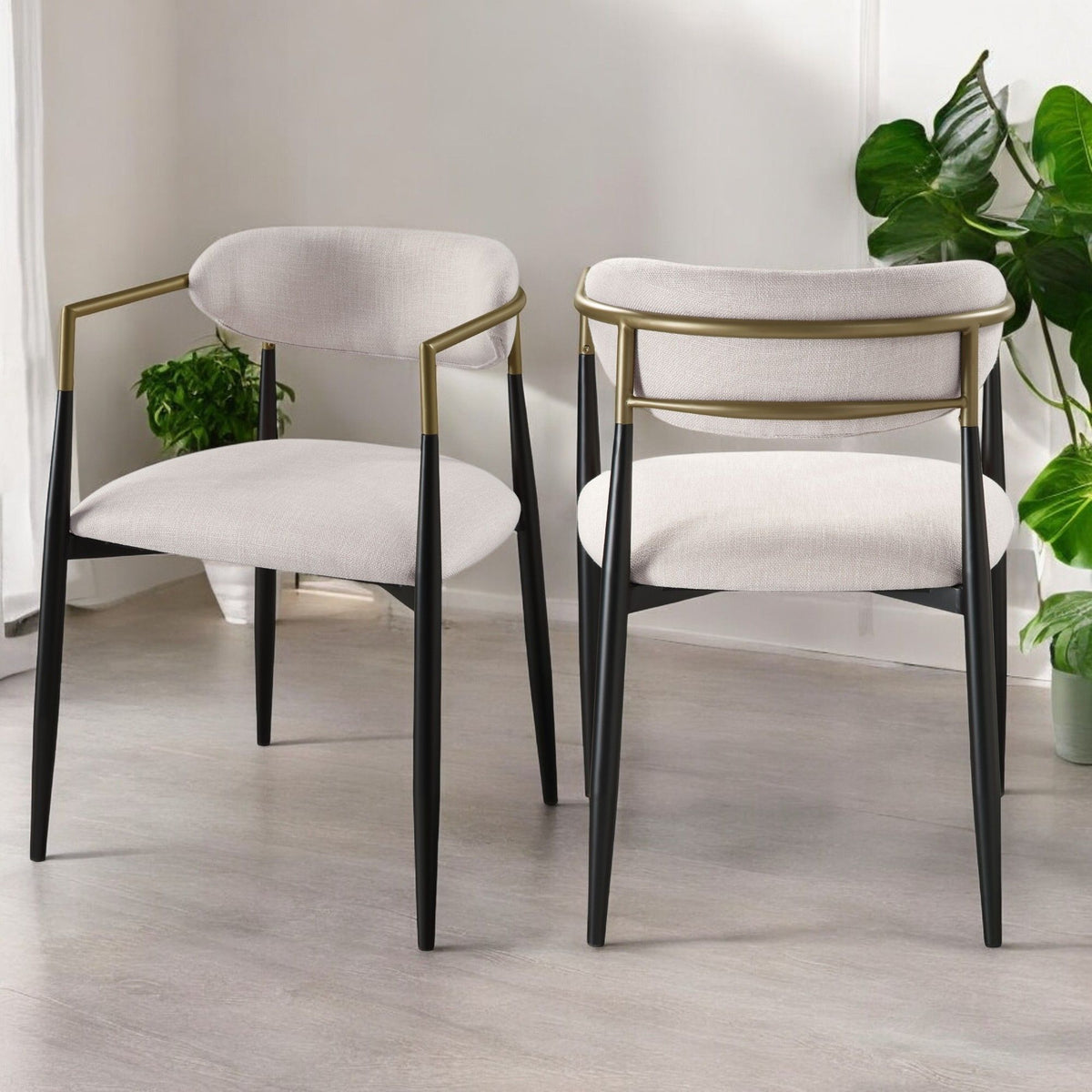 Black contemporary chair set with metal frames and beige fabric seats, set of 2 on Tampa Home & Garden Store