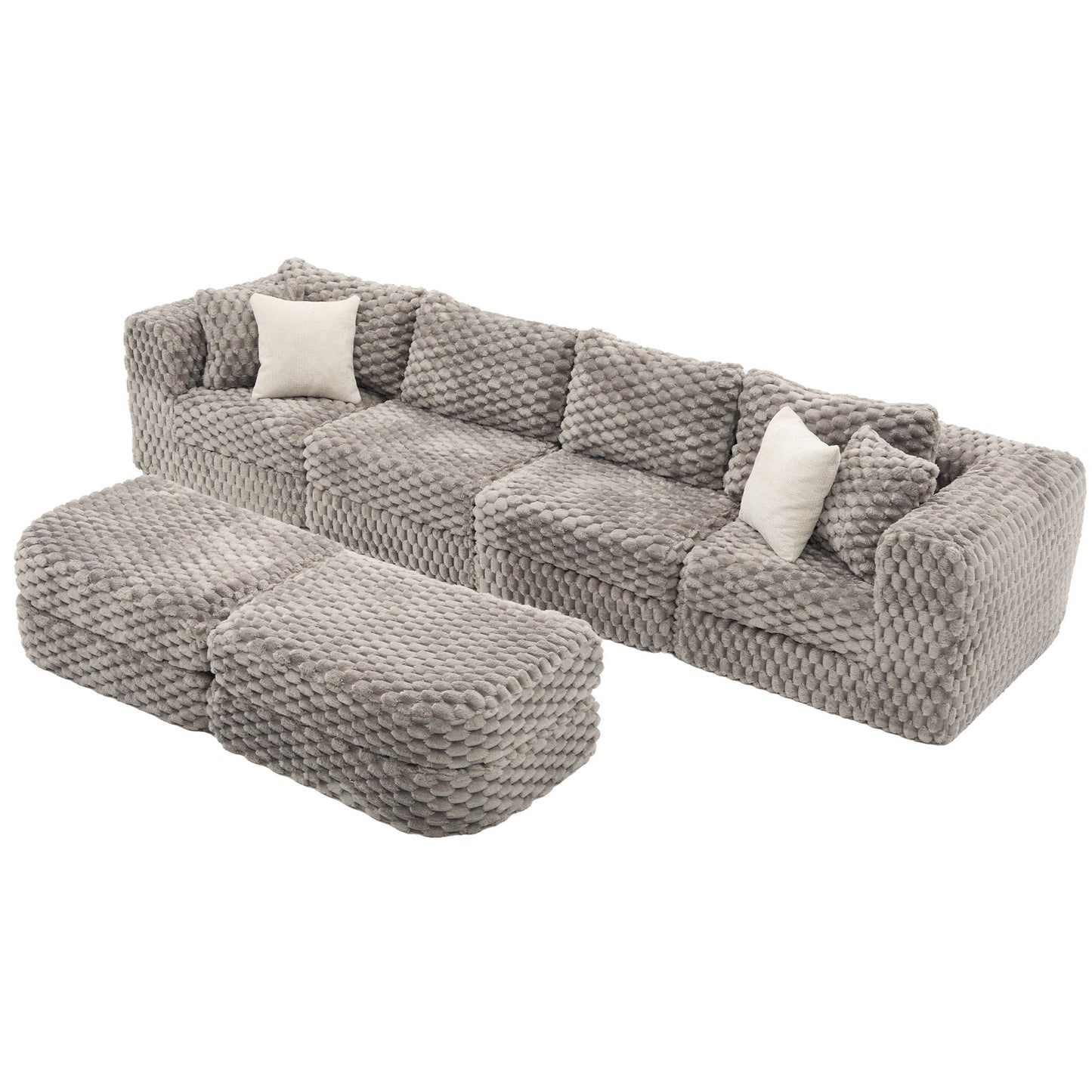 Modular sectional sofa with 2 movable ottomans in textured beige knit fabric by HouseOfZazla on Tampa Home & Garden Store