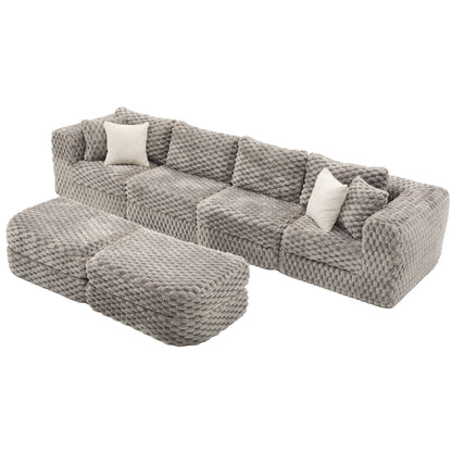 Modular sectional sofa with 2 movable ottomans in textured beige knit fabric by HouseOfZazla on Tampa Home & Garden Store