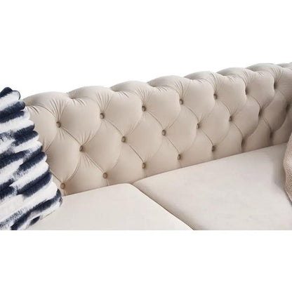 Chesterfield tufted sofa in beige fabric, 84.25''W stationary couch by Unique Piece Furniture on Tampa Home & Garden Store
