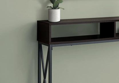 Accent Console Table for Entryway in dark wood with black metal frame plant pot on top on Tampa Home & Garden Store