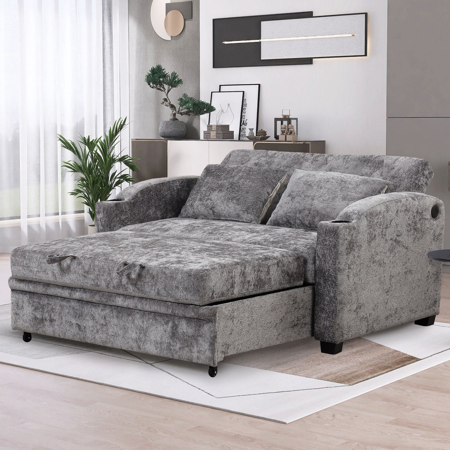 Convertible Sofa With Usb And Adjustable Backrest