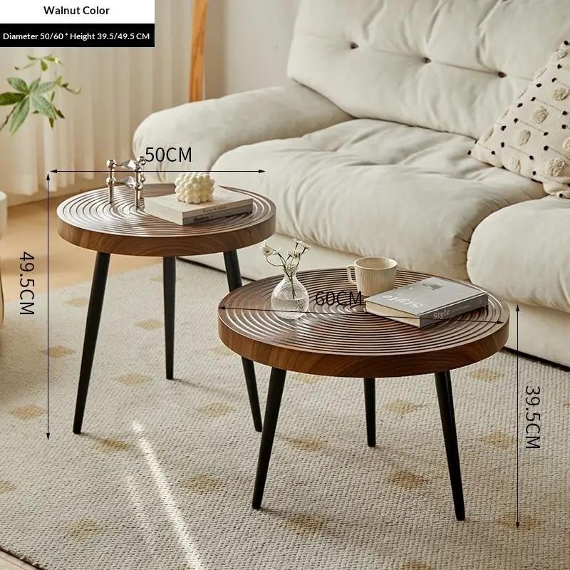 Walnut solid wood growth-ring coffee tables set of 2 with black tapered legs for lounge on Tampa Home & Garden Store