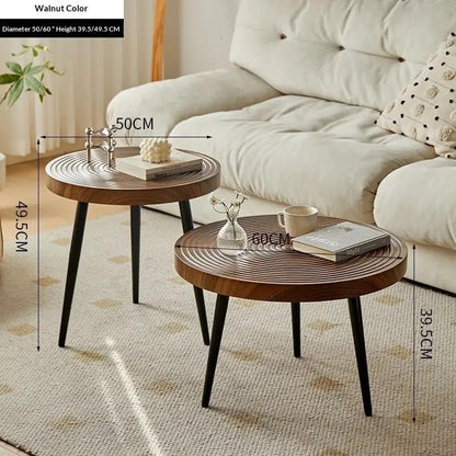 Walnut solid wood growth-ring coffee tables set of 2 with black tapered legs for lounge on Tampa Home & Garden Store