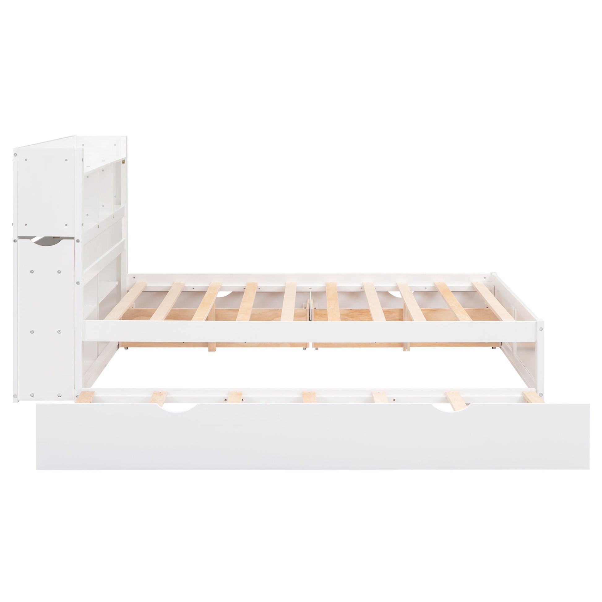 White storage platform bed with pull-out shelves and two drawers by HouseOfZazla on Tampa Home & Garden Store
