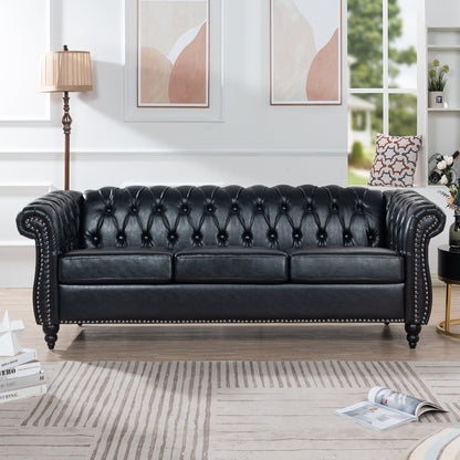 Black Chesterfield Sofa and Soft PU Rolled Arms