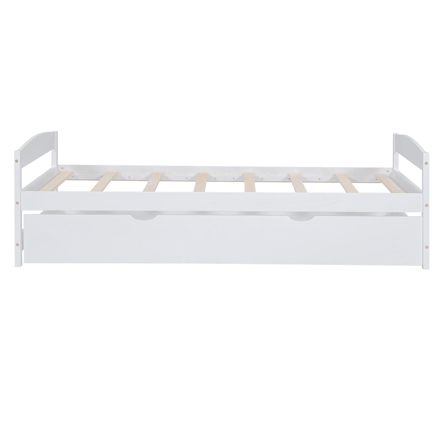 Platform Bed With Trundle white wood frame with slatted bed base and curved headboard on Tampa Home & Garden Store