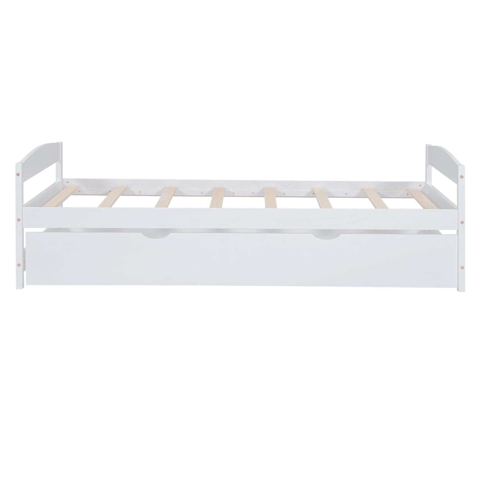 Platform Bed With Trundle white wood frame with slatted bed base and curved headboard on Tampa Home & Garden Store