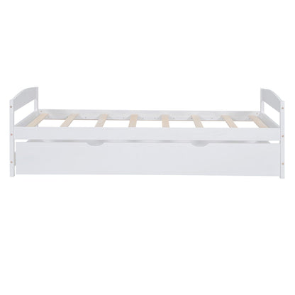 Platform Bed With Trundle white wood frame with slatted bed base and curved headboard on Tampa Home & Garden Store