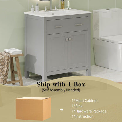 Gray bathroom vanity by HouseOfZazla with ceramic sink, top drawer and doors, soft-close on Tampa Home & Garden Store