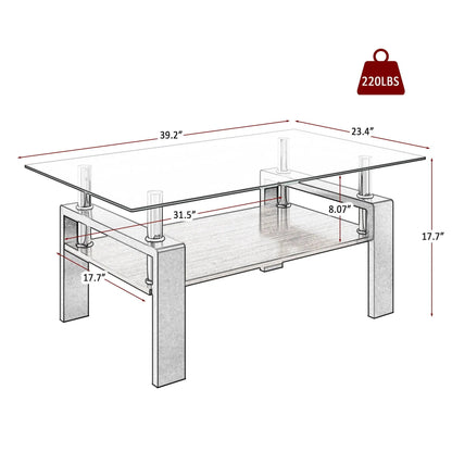 Modern Coffee Table with Tempered Glass Top