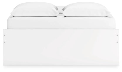 Onita platform bed white storage base with panel front and visible screws on Tampa Home & Garden Store