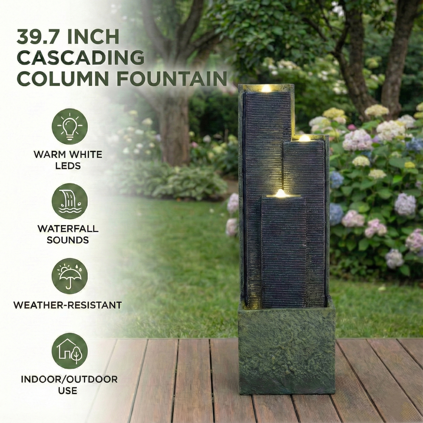 Modern 39 Inch Outdoor Water Fountain For Patio