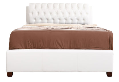 Tufted Upholstered Bed with white diamond tufted headboard, brown bedding, dark wood legs on Tampa Home & Garden Store