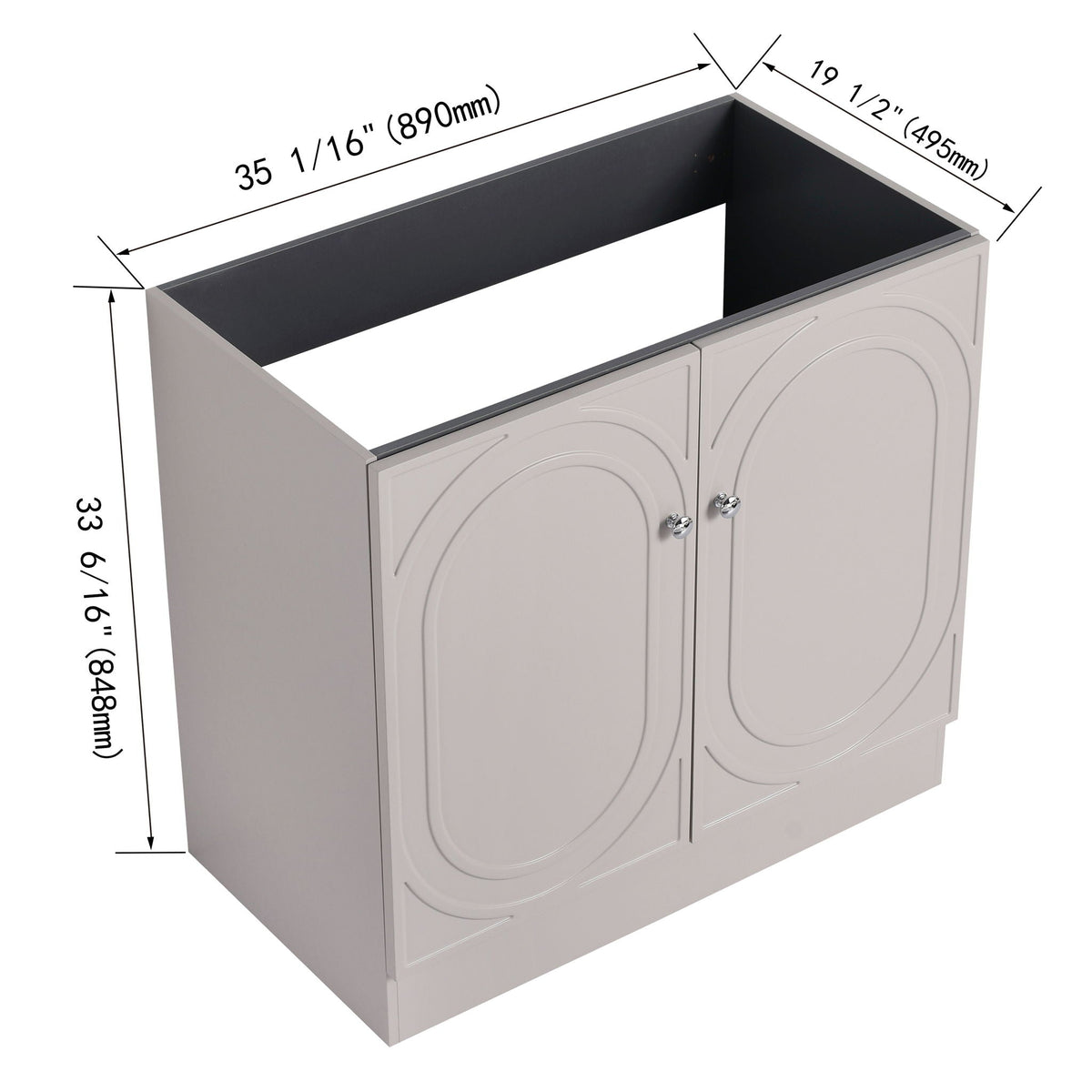 Freestanding bathroom vanity with soft close by HouseOfZazla, light gray cabinet, chrome knobs on Tampa Home & Garden Store