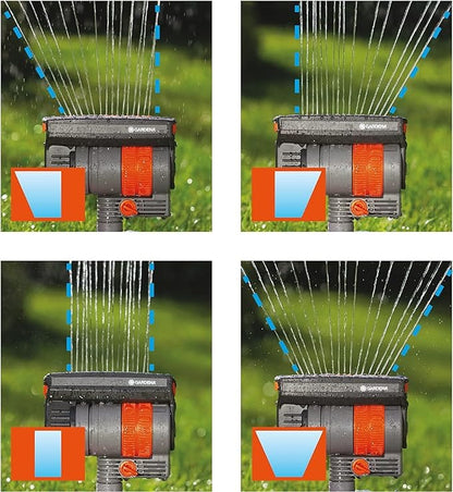 Gardena ZoomMaxx Oscillating Sprinkler on weighted sled base, coverage, varied spray on Tampa Home & Garden Store